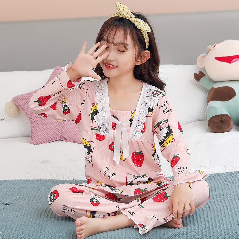 Bộ Đồ Ngủ Pijama Tay Dài Thoáng Khí Dễ Thương Cho Bé Gái