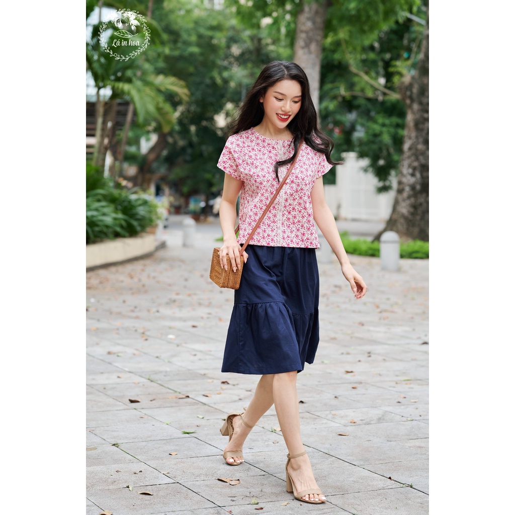 Áo Croptop Hoa Hồng Phối Ren LÁ IN HOA Chất Thô Nhật Mềm Mịn Mát Size 38-72kg
