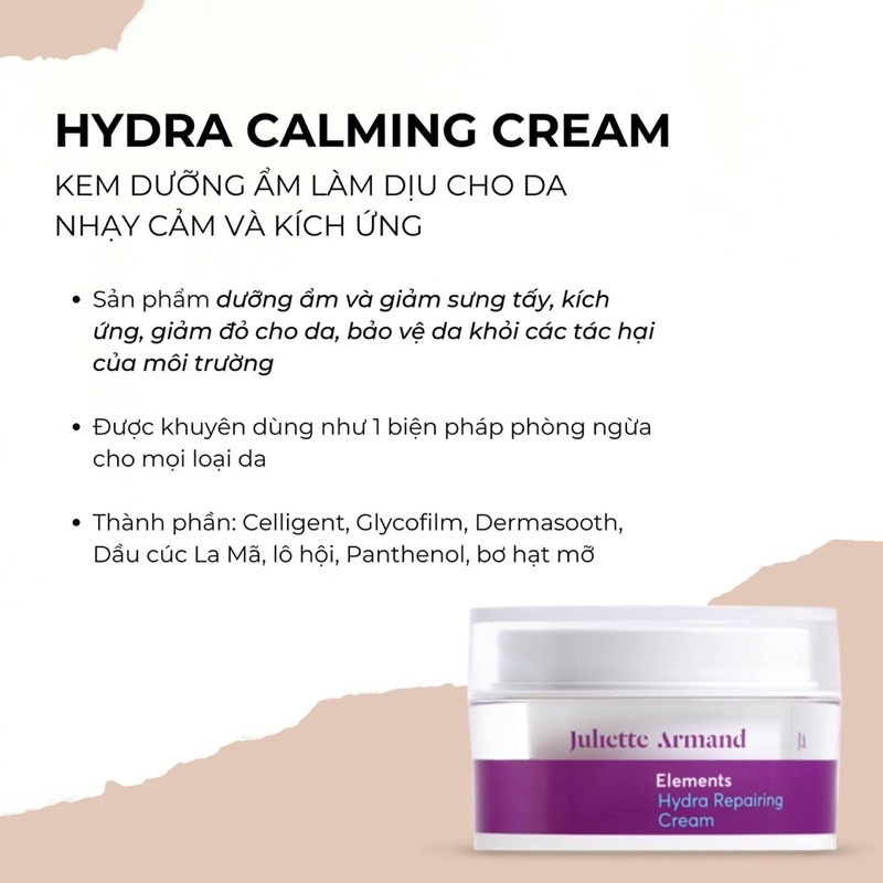 *Lưu mã 15% trên sản phẩm* Kem dưỡng Juliette Armand Hydra Calming Cream phục hồi làm dịu cho da nhạy cảm
