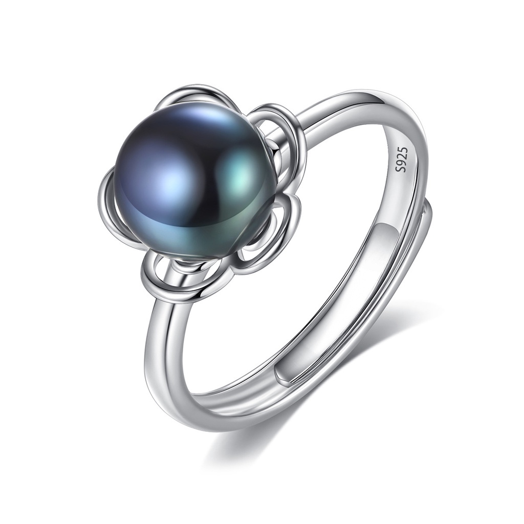 Bộ trang sức ngọc trai 3 món màu đen huyền bí khảm bạc s925 hình bông hoa 5 cánh - Set 8 Bảo ngọc Jewelry