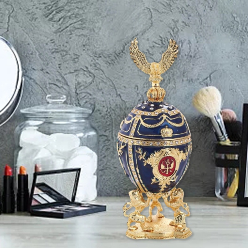 Hộp Đựng Trang Sức Hình Trứng Tráng Men Vẽ Tay Phong Cách Cổ Điển Trang Trí Nhà Cửa