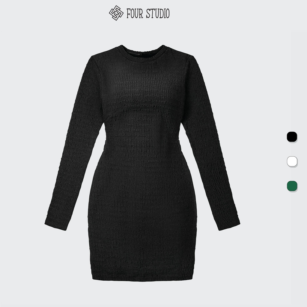 Đầm body nữ thiết kế dự tiệc kiểu cổ tròn váy thun dáng ôm tay dài hở lưng Four Studio D188