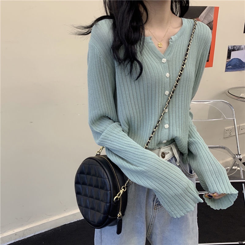 Áo Khoác Cardigan Dệt Kim Tay Dài Dáng Rộng Cổ Chữ V Thời Trang Mùa Thu - Hàng nhập khẩu