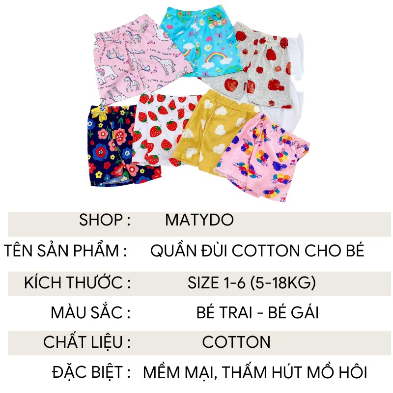 Quần đùi trẻ em MATYDO mùa hè cotton bozip mềm mại bé trai bé gái giá rẻ