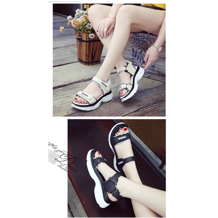 Giày Sandal Thể Thao Mùa Hè Đế Phẳng Quai Dán Phong Cách Mới Cho Nữ Sinh