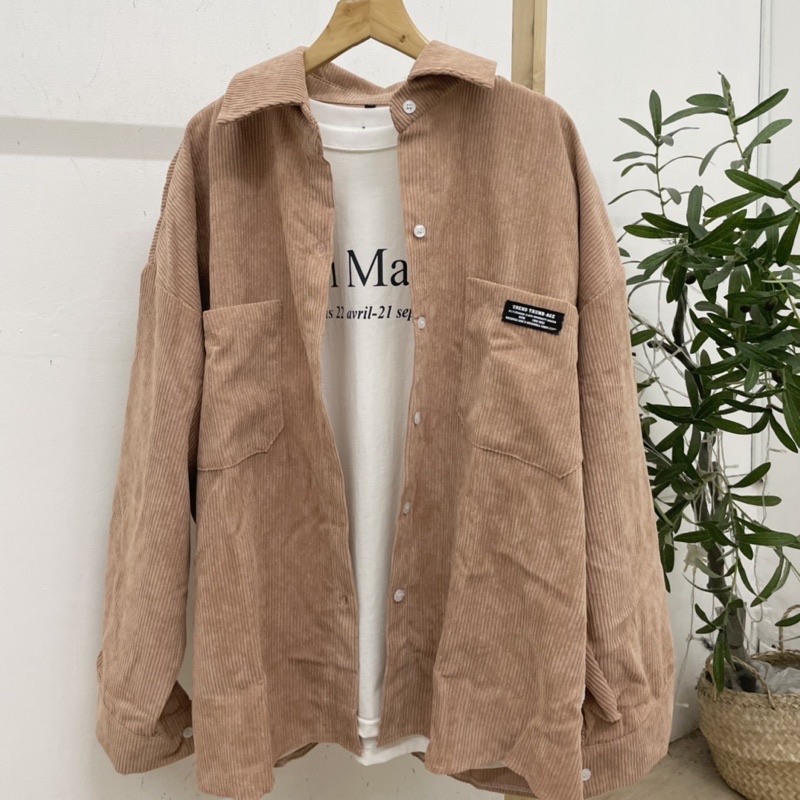 Áo sơmi nhung gân/Áo sơmi khoác ngoài form rộng Nam nữ unisex