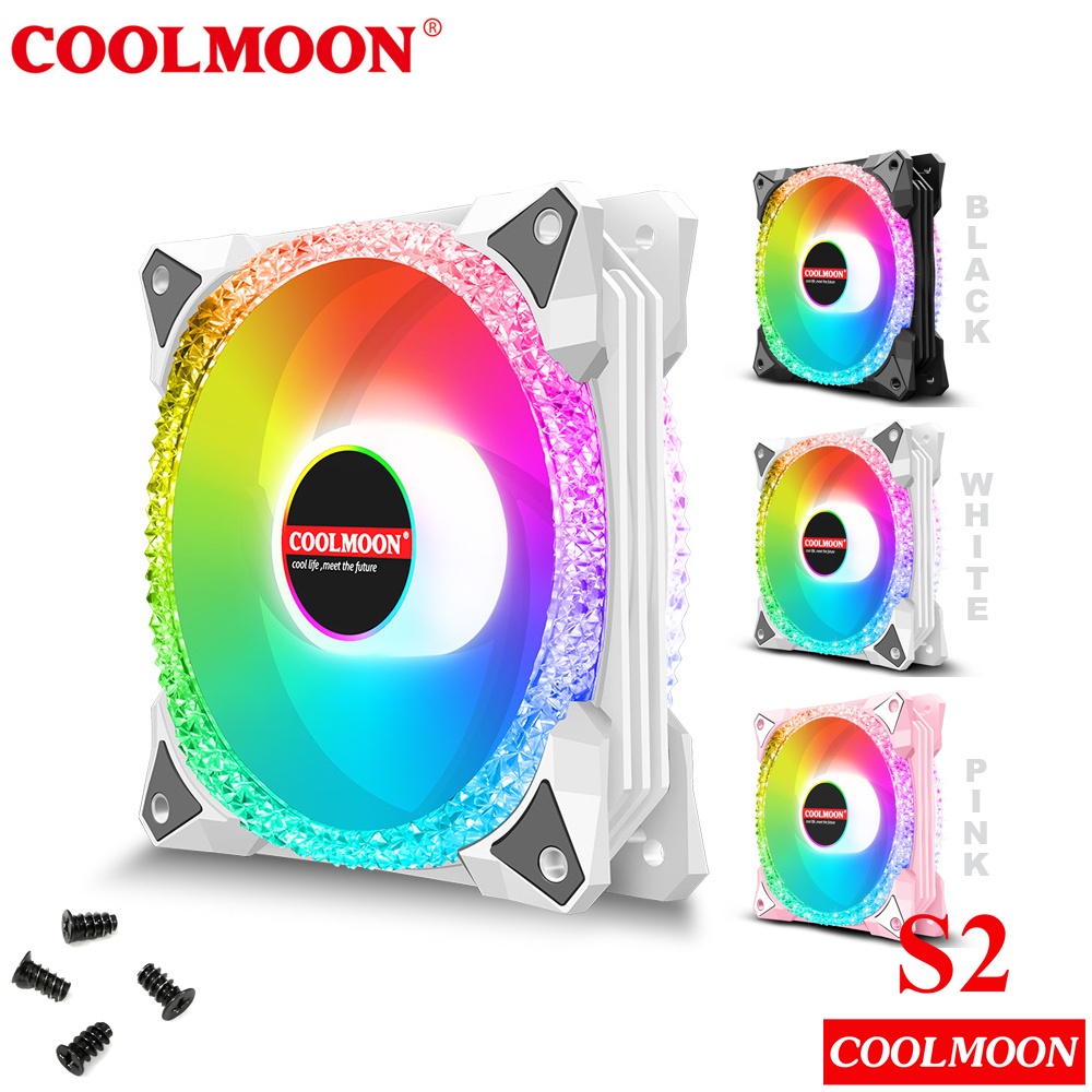 Quạt Tản Nhiệt, Fan Led ARGB Coolmoon S2 - Led Dual Ring (Led tâm + Led viền) - Tặng kèm ốc vít