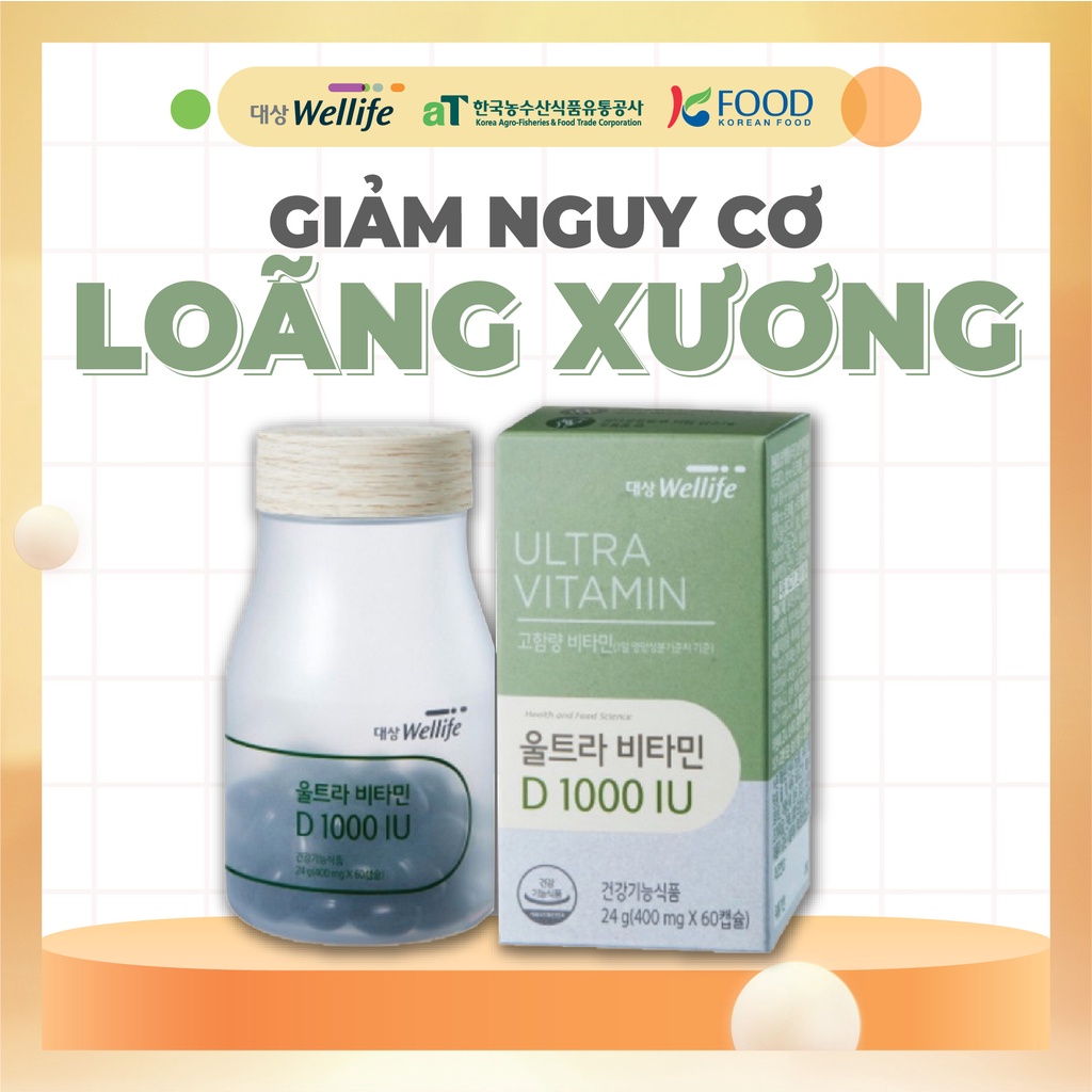 Viên uống Vitamin D DAESANG WELLIFE Vitamin D 2000IU hộp 60 viên