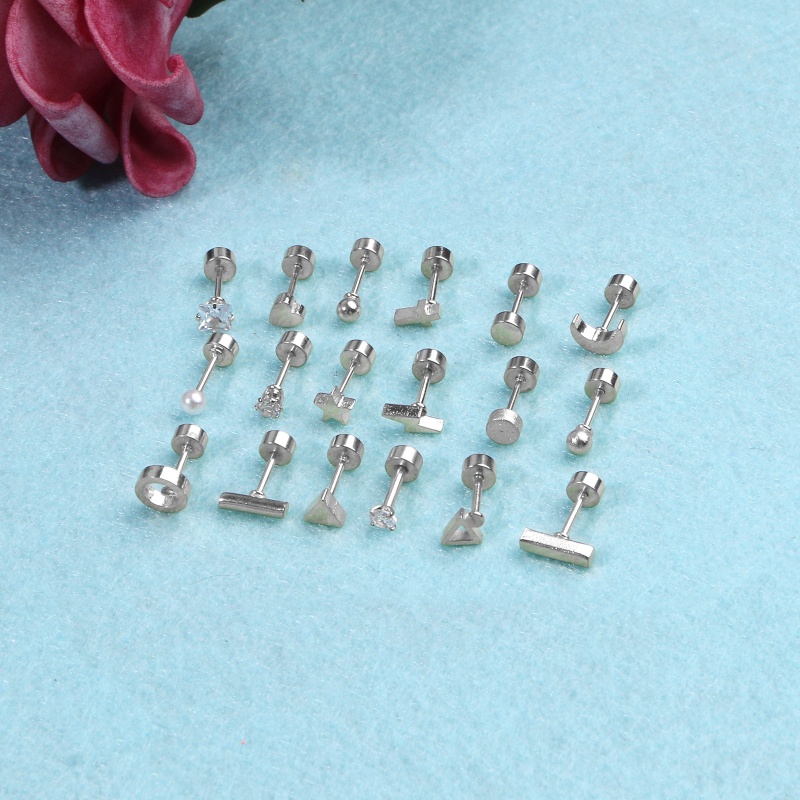 Set 18 Cặp Bông Tai Trăng Sao Bằng Thép Không Gỉ Cho Nam Và Nữ