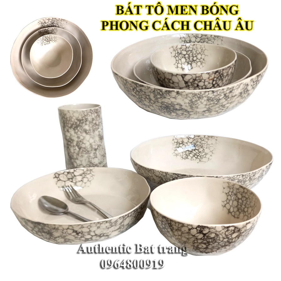 Bát trộn salad, bát salad, bát ăn phở Men bong bóng Đẳng cấp và Sang Trọng Phong cách Châu Âu-Gốm sứ Authentic Bát tràng