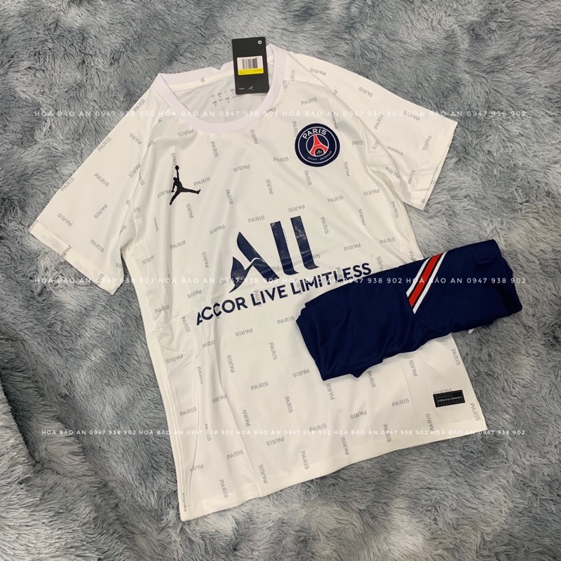 Bộ quần áo đá banh clb pari/psg màu trắng full chữ hàng cao cấp 2023