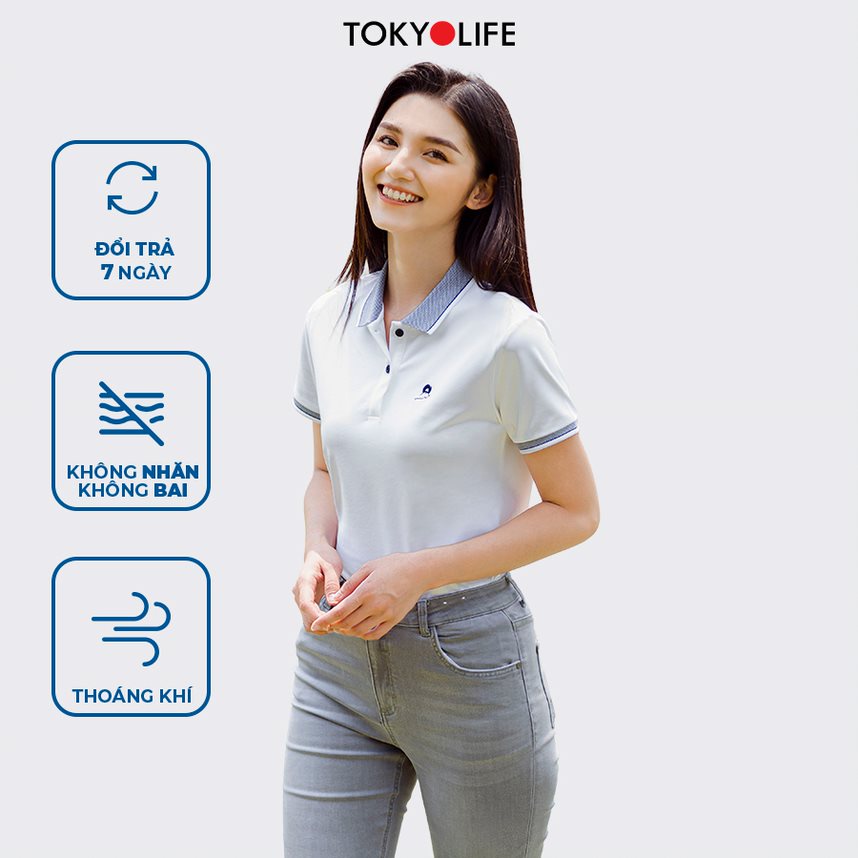 Áo Polo Nữ TOKYOLIFE phông cộc tay, vải cotton thoáng khí I9POL001K