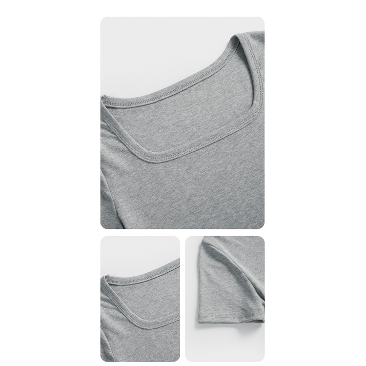 Áo thun croptop màu ghi cổ vuông tay ngắn size S dưới 48kg - THANH LÝ