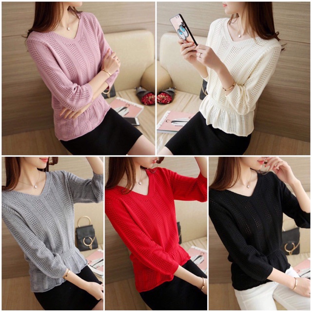 Bán sỉ áo len lỗ cổ tim dáng peplum