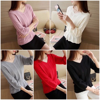 Bán sỉ áo len lỗ cổ tim dáng peplum