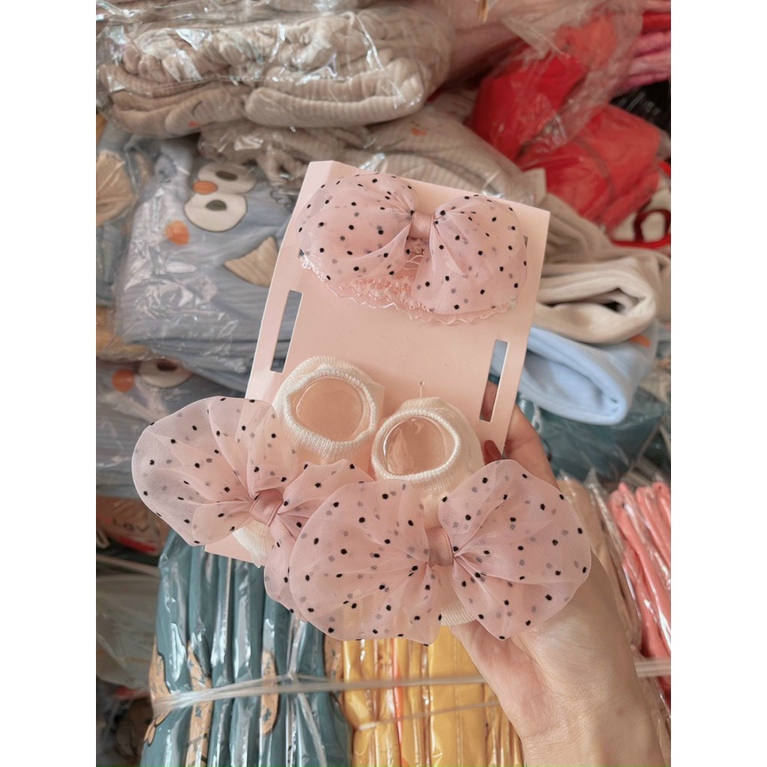 TURBAN (băng đô+ vớ) cho bé gái xinh xắn, hàng đẹp có hộp