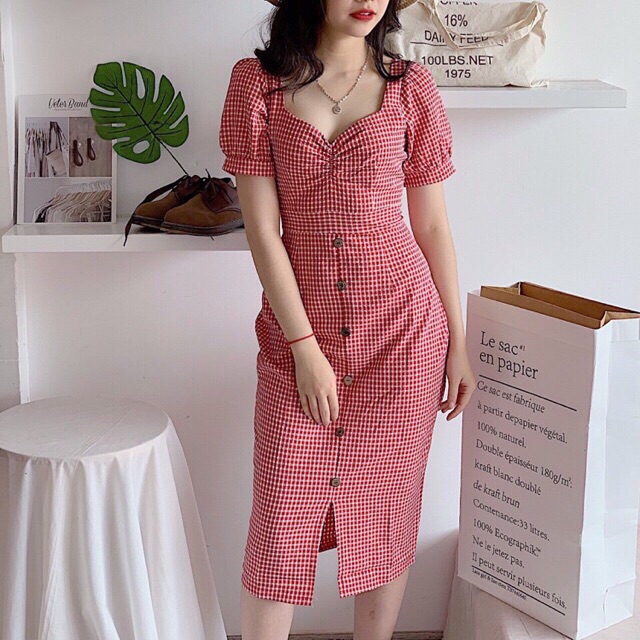 🍃ĐẦM CARO 3 MÀU NÚT GỖ🍃
