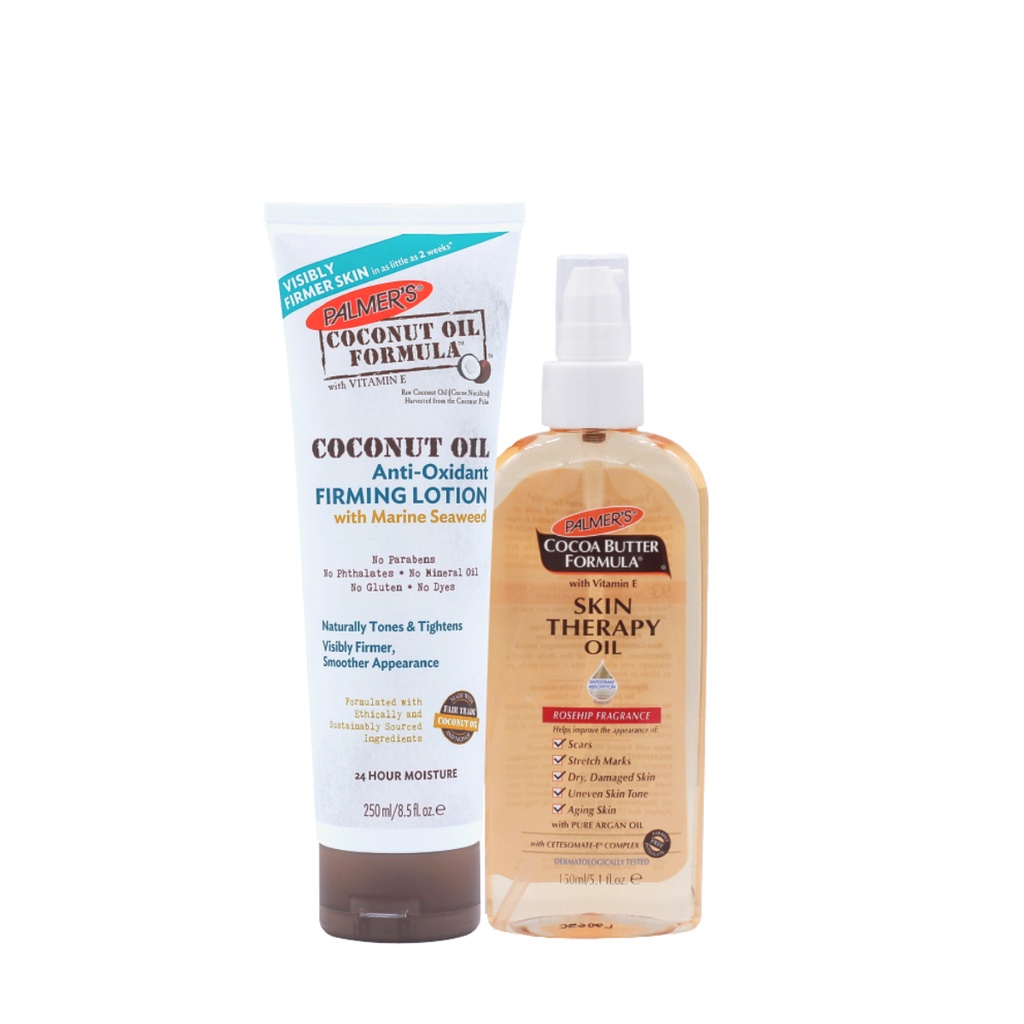 COMBO Săn chắc da cơ thể chuyên dành cho người tập gym Palmer's (Lotion tập gym 250ml và Dầu massage toàn thân 150ml)