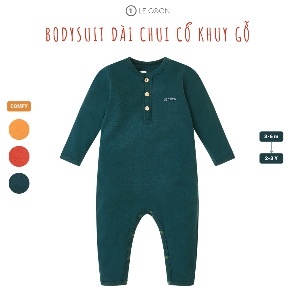 LE COON | Bodysuit Dài Chui Cổ Khuy Gỗ | COMFY | 3 tháng-3 tuổi