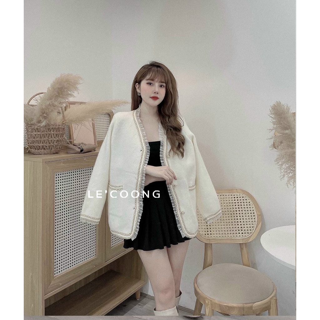 Áó Cadigan Cao Cấp Áo Khoác Lông Nam Nữ Thiết Kế Phong Cách Trẻ Trung Phối Viền Đen Trắng_LerinAK09