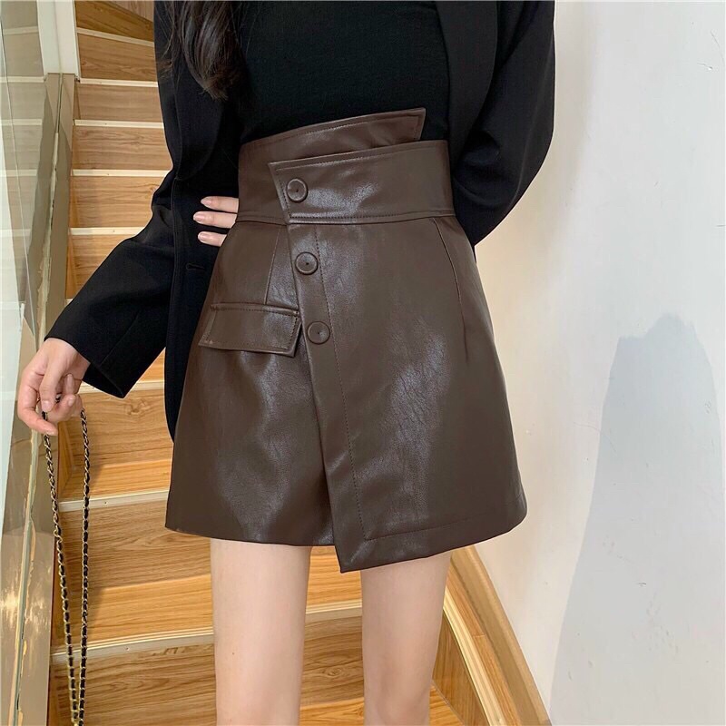 Quần giả váy lưng cao chất da đẹp, quần shorts nữ lưng cao hàng QC [thoi trang nu]