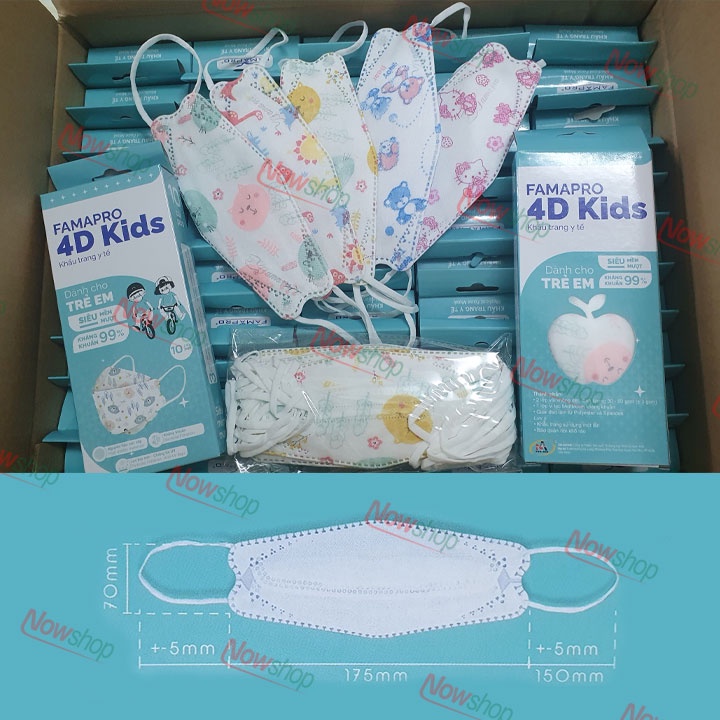 Khẩu trang y tế 4D 3 lớp Nam Anh Famapro kháng khuẩn chống bụi cao cấp an toàn cho em bé. Hộp 10 cái mẫu ngẫu nhiên