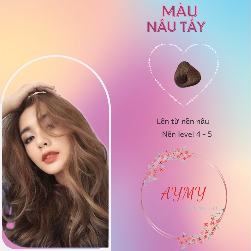 Thuốc Nhuộm Tóc NÂU TÂY ánh khói lạnh không tẩy tại nhà chính hãng AYMY COSMETIC