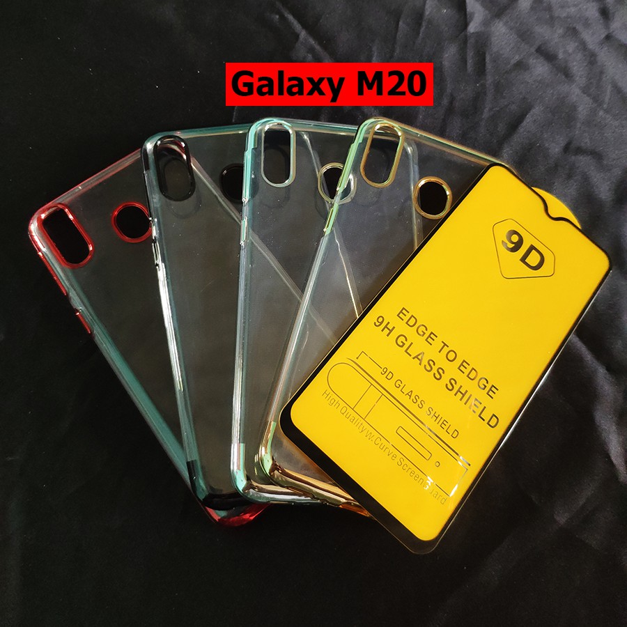 [Freeship toàn quốc từ 50k] Bộ ốp lưng viền vàng kính cường lực full màn hình Galaxy M20