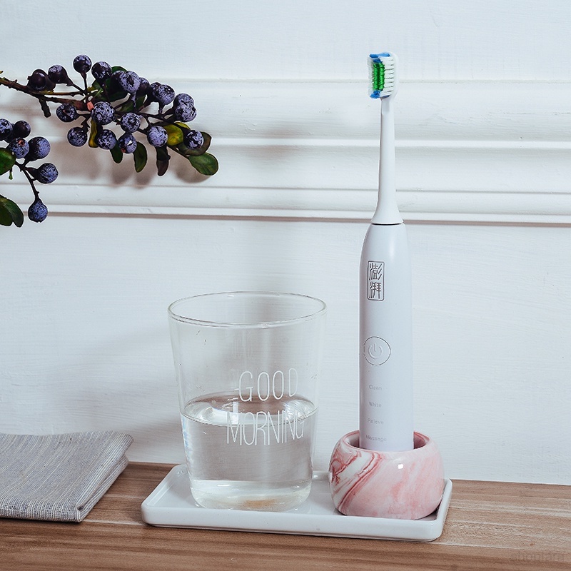 Giá Đỡ Bàn Chải Đánh Răng Điện Đế Tròn Bằng Gốm Họa Tiết Cẩm Thạch Bắc Âu Cho Phòng Tắm