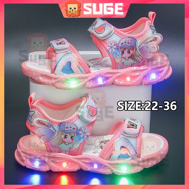 【Suge】Xăng đan Công Chúa Đế Mềm Không Trượt Thoáng Khí Có Đèn LED Phát Sáng Dễ Thương Cho Bé Gái