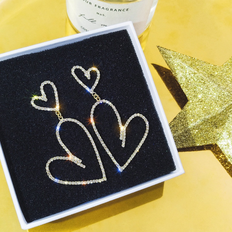 Đôi Bông Tai Dáng Dài Hình Trái Tim Đính Đá Thời Trang Cho Nữ