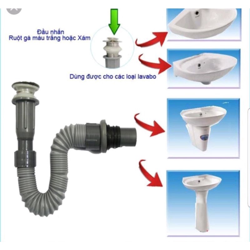 Bộ xả lavabo ruột gà nhấn màu xám. Bộ xả ruột gà nhấn chống hôi