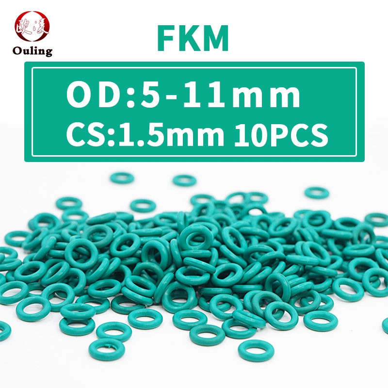 10 CÁI / Lô Cao su Flo Vòng O Màu xanh lá cây Vòng đệm FKM O Vòng đệm CS 1,5mm Độ dày OD5 / 5,5 / 6 / 6,5 / 7/8 / 8,5 / 9/10 / 10,5 / 11 * 1,5mm Vòng đệm O-ring Gioăng đệm Nhiên liệu Dầu máy giặt- Chịu được, chịu mài mòn, chịu áp lực, chống lão hóa và chị