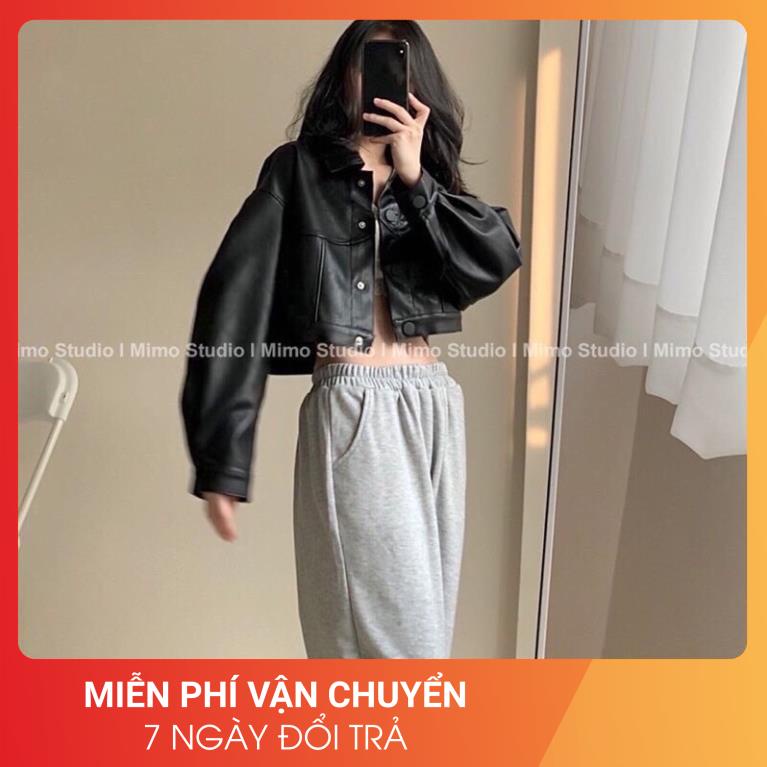 [Loại 1] Áo Khoác Da Croptop 24April [FREESHIP] Jacket biker tay bồng cá tính màu đen,dáng ngắn thể thao Ulzzang