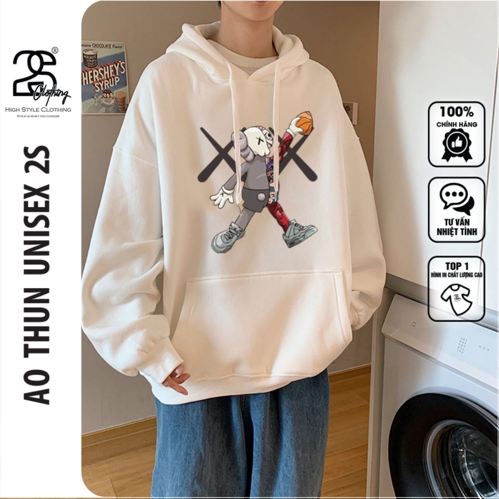 Hoodie Nam Form Rộng Chất Nỉ Bông Phong Cách Hàn Quốc 2s Clothing, Áo Hoodie Nam Nữ Dáng Rộng In Hình Bear Brick TV5037