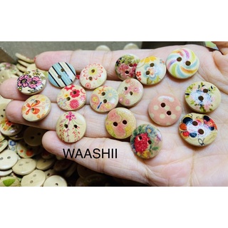 Set 10 nút gỗ size 15mm cute retro vintage giao ngẫu nhiên