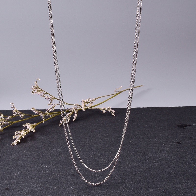 Dây chuyền titan 2 tầng dây mì và xích cong mảnh không gỉ