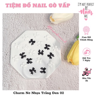 Set charm đính móng nơ nhựa trắng đen mã 02