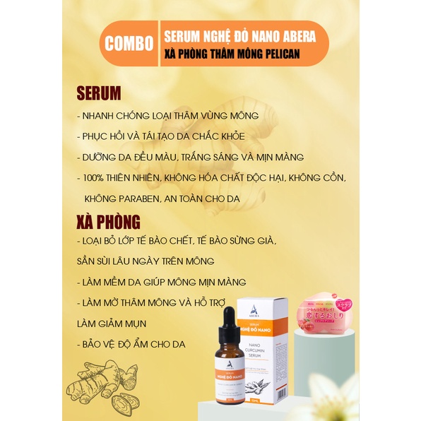 Serum Nghệ Đỏ Nano ABERA &amp; Xà Phòng Trái Đào Pelican Cho Vòng 3 Mịn Màng Quyến Rũ