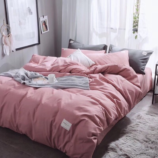 BỘ CHĂN GA GỐI COTTON TICI CAO CẤP ( CHĂN ĐÃ TRẦN BÔNG) HỒNG TRƠN - ĐỦ KÍCH THƯỚC