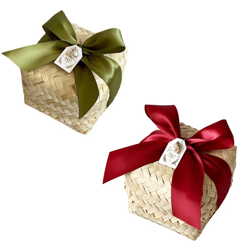 Giỏ Đan Tre Thủ Công Có Nắp Đậy Đựng Kẹo Cưới