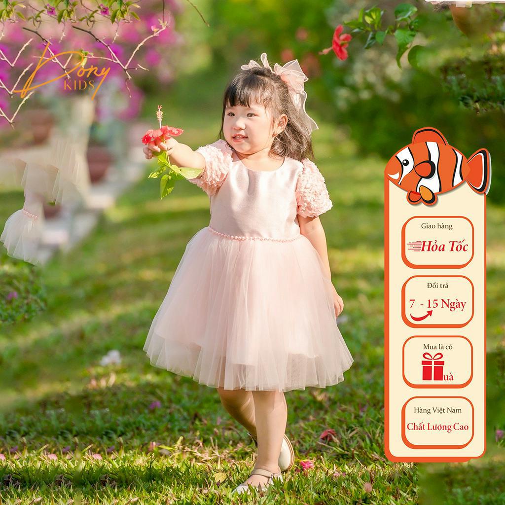Đầm voan công chúa bé gái DORY KIDS có tay viền hoa xinh xắn phù hợp thôi nôi, sinh nhật, đi tiệc cho bé từ 1 đến 10 tuổ