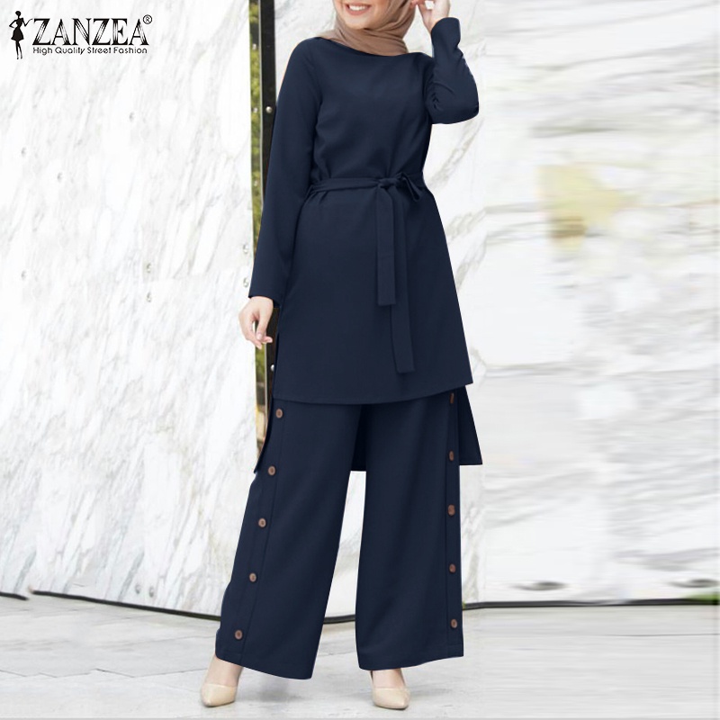 Zanzea Set Áo Dài Tay Cổ Yếm Quần Dài Ống Rộng Thời Trang Dành Cho Nữ
