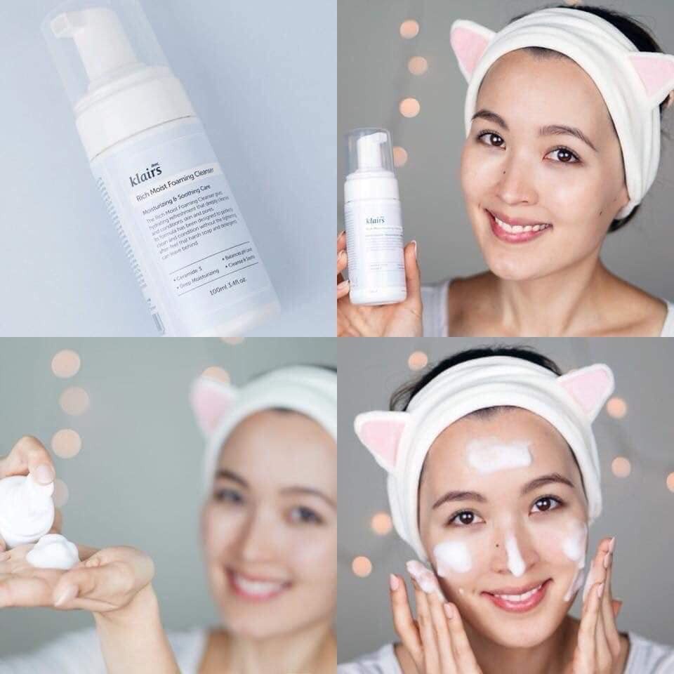 DATE 2025 Bọt rửa mặt cho da nhạy cảm Klairs Rich Moist Foaming Cleanser 100ml
