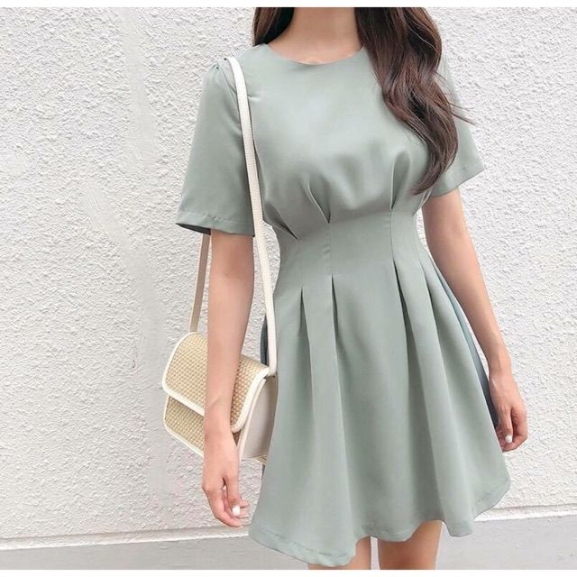 Đầm mint xòe xếp li