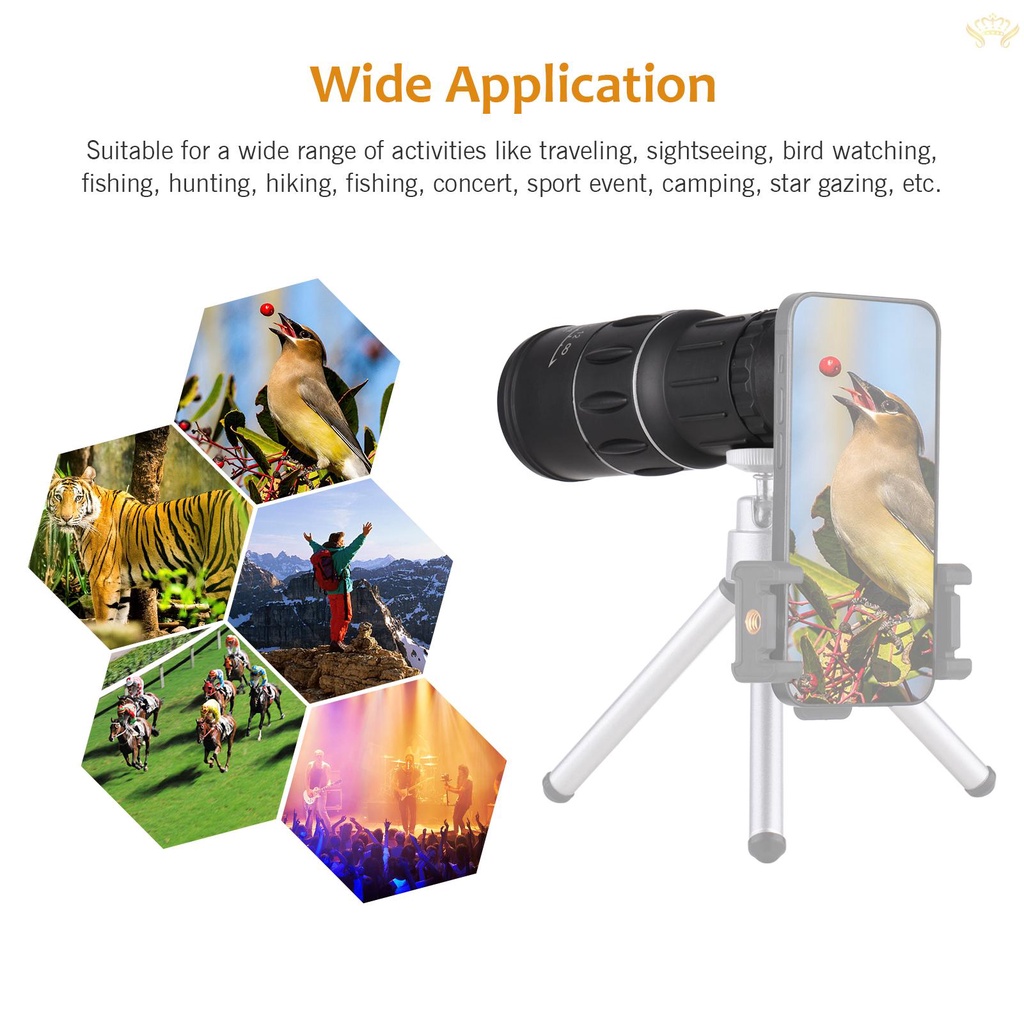 Ống Nhòm Một Mắt Mini 16X52 Công Suất Cao Với Lỗ Vít 1 / 4 Inch Làm Sạch Tiện Dụng Mang Theo Du Lịch