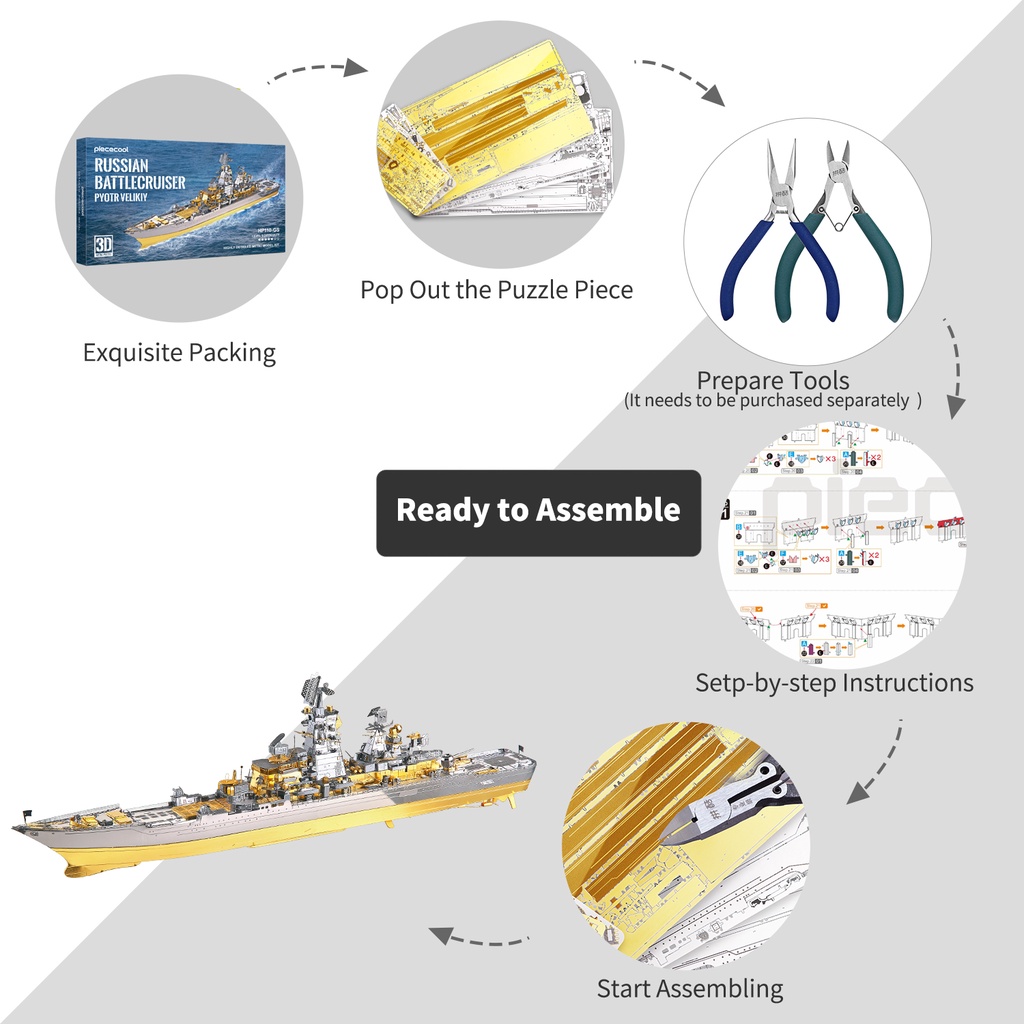 Bộ đồ chơi lắp ráp PIECECOOL hình tàu chiến 3D bằng kim loại cho bé