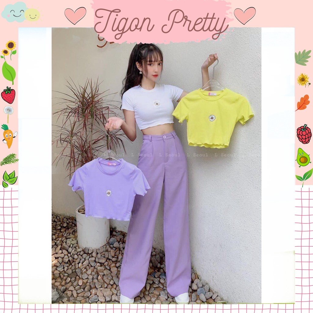 [Ảnh, Video Thật]Áo Croptop  Thêu Hoa Cúc  Cực Xinh