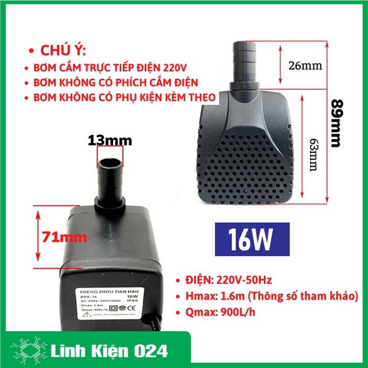 Máy bơm nước chìm mini 4W 7W 13W 16W 18W 25W 30W điện 220V, Bơm quạt hơi nước, Bể cá thủy sinh, Hòn non bộ