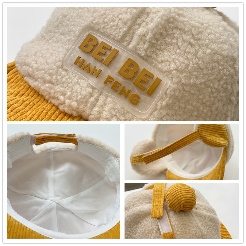 Mũ lưỡi trai vải lông mềm mại giữ ấm tai thời trang thu đông cho bé